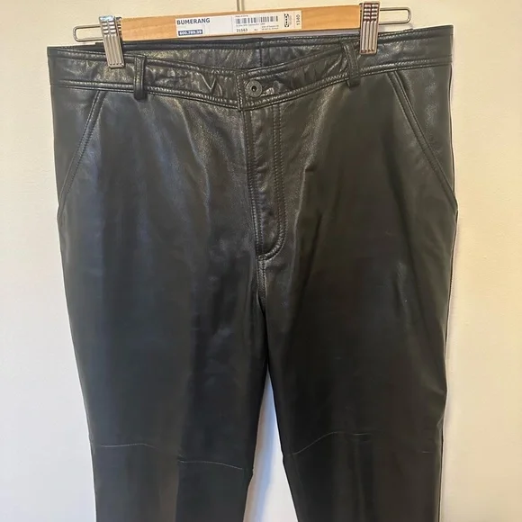 Vintage Danier Black Leather Pants Moto Bikercore Straight Leg 34” High Rise - Picture 3 of 15
